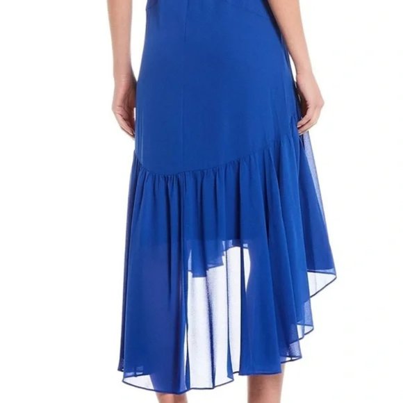 Taylor Elbow Sleeve V-Neck Waist Tie Solid High-Low A-line Chiffon Dress - Picture 6 of 13